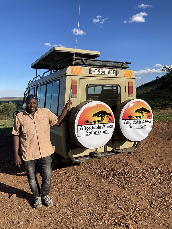 AffordableAfricaSafaris guide Ally and 4x4 landcruiser